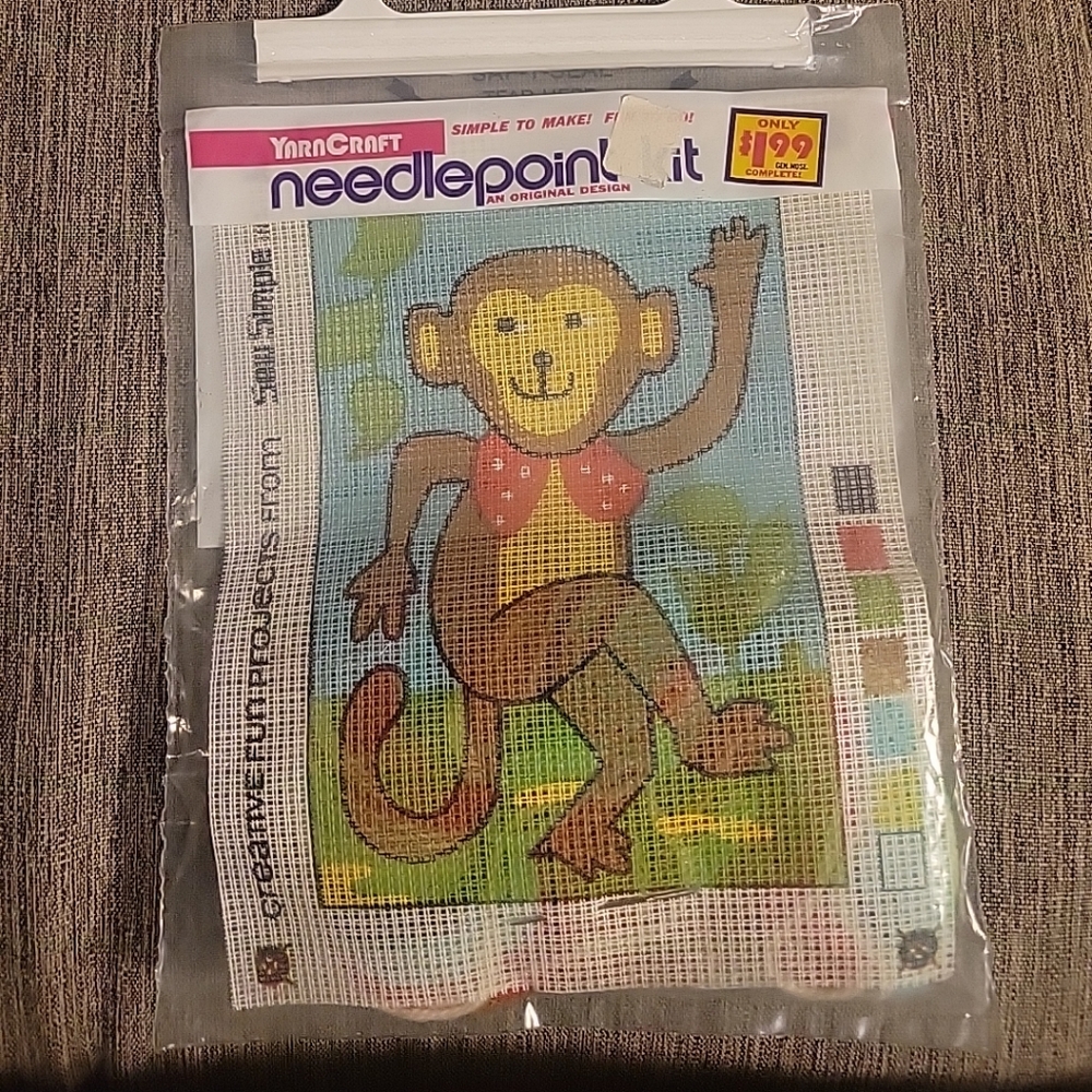Vintage Yarncraft Needlepoint Kit Monkey Bow Dancing NOS Sew Simple Easy USA